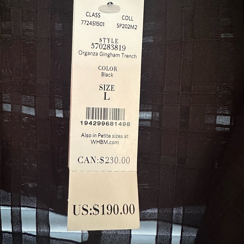 NWT White House black market trench coat